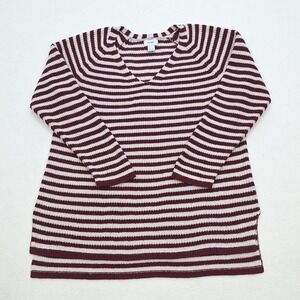 Old Navy Sweater Womens XL Burgundy Stripe V Neck Pullover Tunic Comfy Casual‎